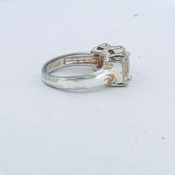 Vintage Estate Sterling Silver 925 3-Stone Cubic Zirconia Wedding Band Ring Sz 7 - Picture 2 of 10